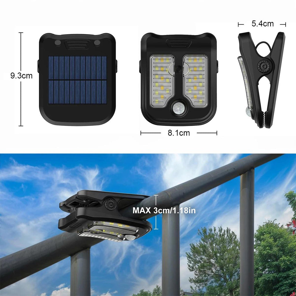 Solar clip LED light for outdoor gardens with sensor clip light, portable rechargeable waterproof camping courtyard light