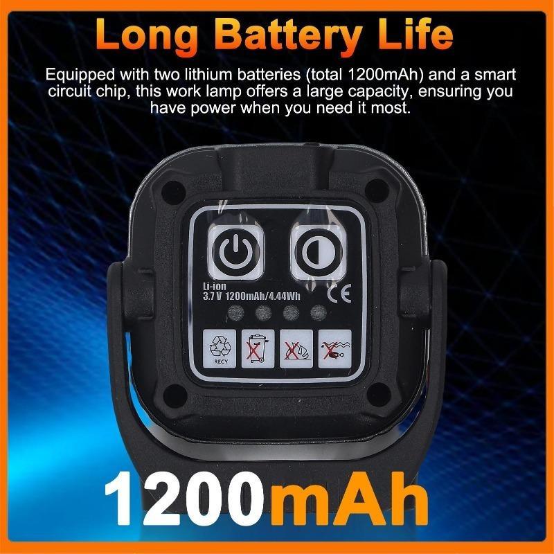 COB Magnetic Work Light, USB Rechargeable LED Camping Light – 8 Color Modes, 360° Rotation, Foldable & Portable