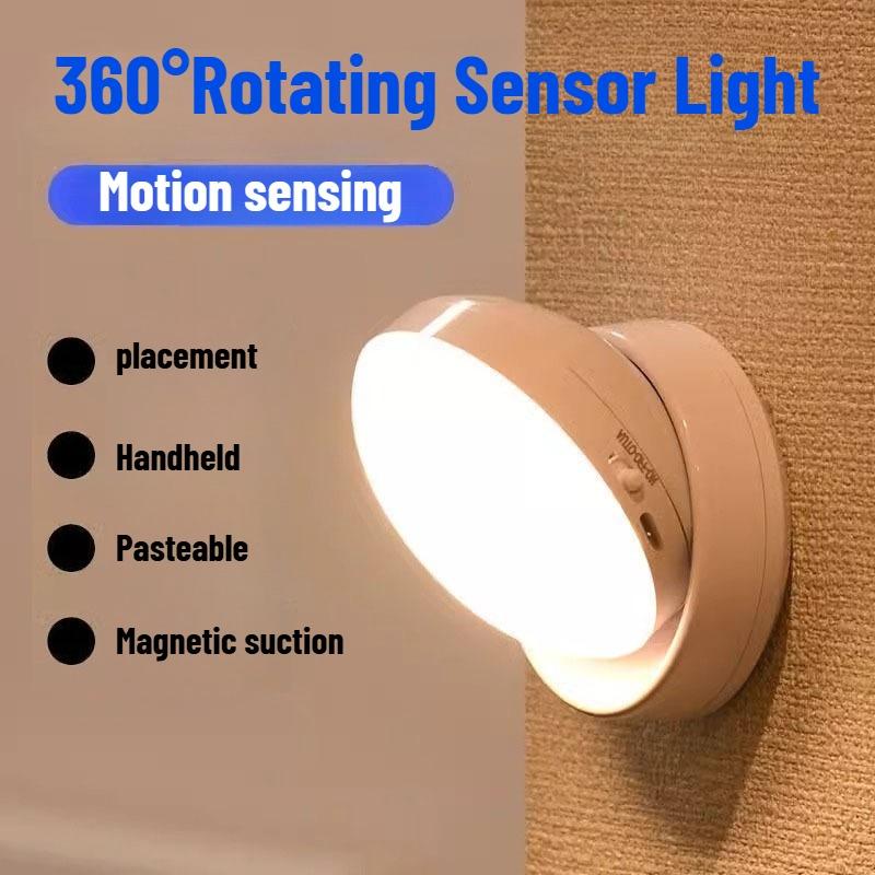 Magnetic rotating motion sensor wall lamp, rechargeable night light for corridor and stairs, decorative wall lighting