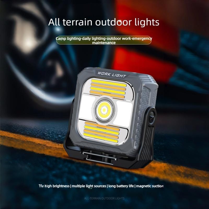 Solar outdoor camping light with ultra-long battery life, multifunctional COB work light, hook, magnetic flashlight