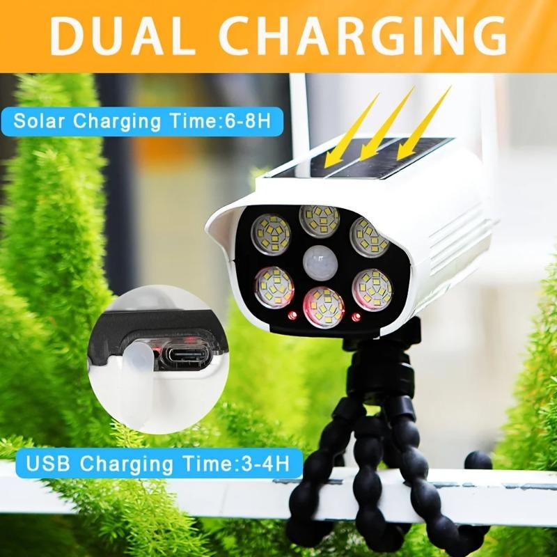 Outdoor solar motion sensor lights, 66 LEDs, garden wall/fence sensing lamp, dummy decoy fake security camera for porch, garden, patio