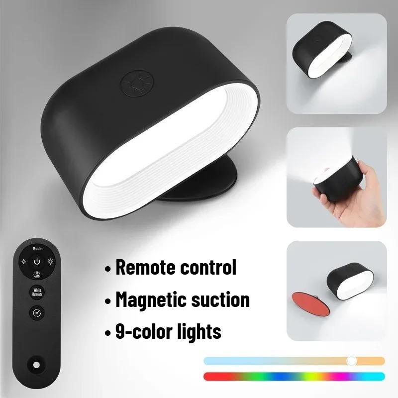 Wireless Magnetic LED Wall Light with Remote Control, Rechargeable, 360° Rotatable RGB Night Light