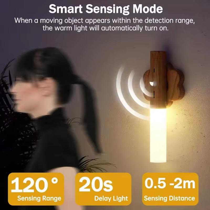 Rechargeable LED Imitation Wood Grain Night Light Handheld Magnetic Design Suitable for Wardrobe Bedroom Corridor