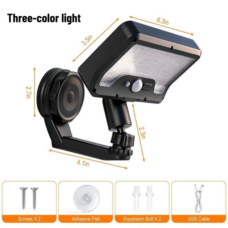 Dual-use solar motion sensor light, clip design, 92 LEDs, 360° foldable, camping light, wall-mounted, waterproof