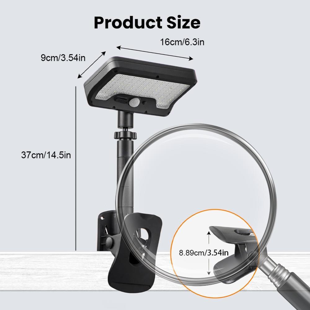 92 LED solar motion sensor light, waterproof solar floodlight for outdoor use, flexible octopus tripod, security clip-on fence lamp