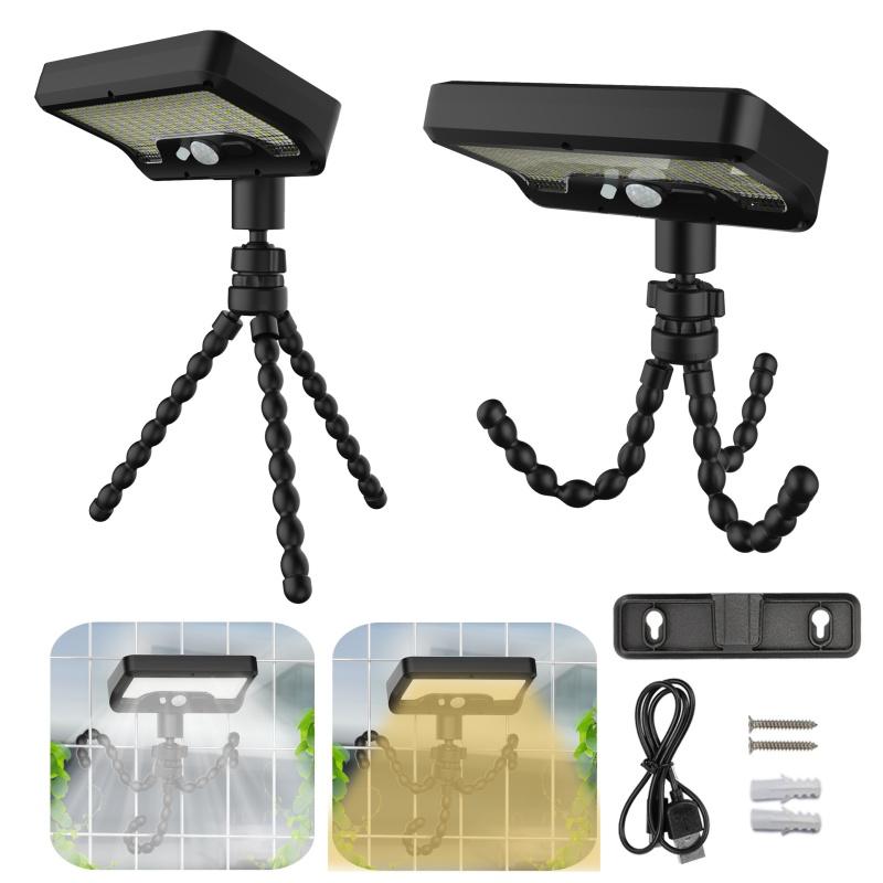 Solar Motion Sensor Light, 92 LEDs, Octopus Tripod, Dual Solar Charging via USB, IP65 Waterproof, Adjustable for Garden, Yard, Pathways