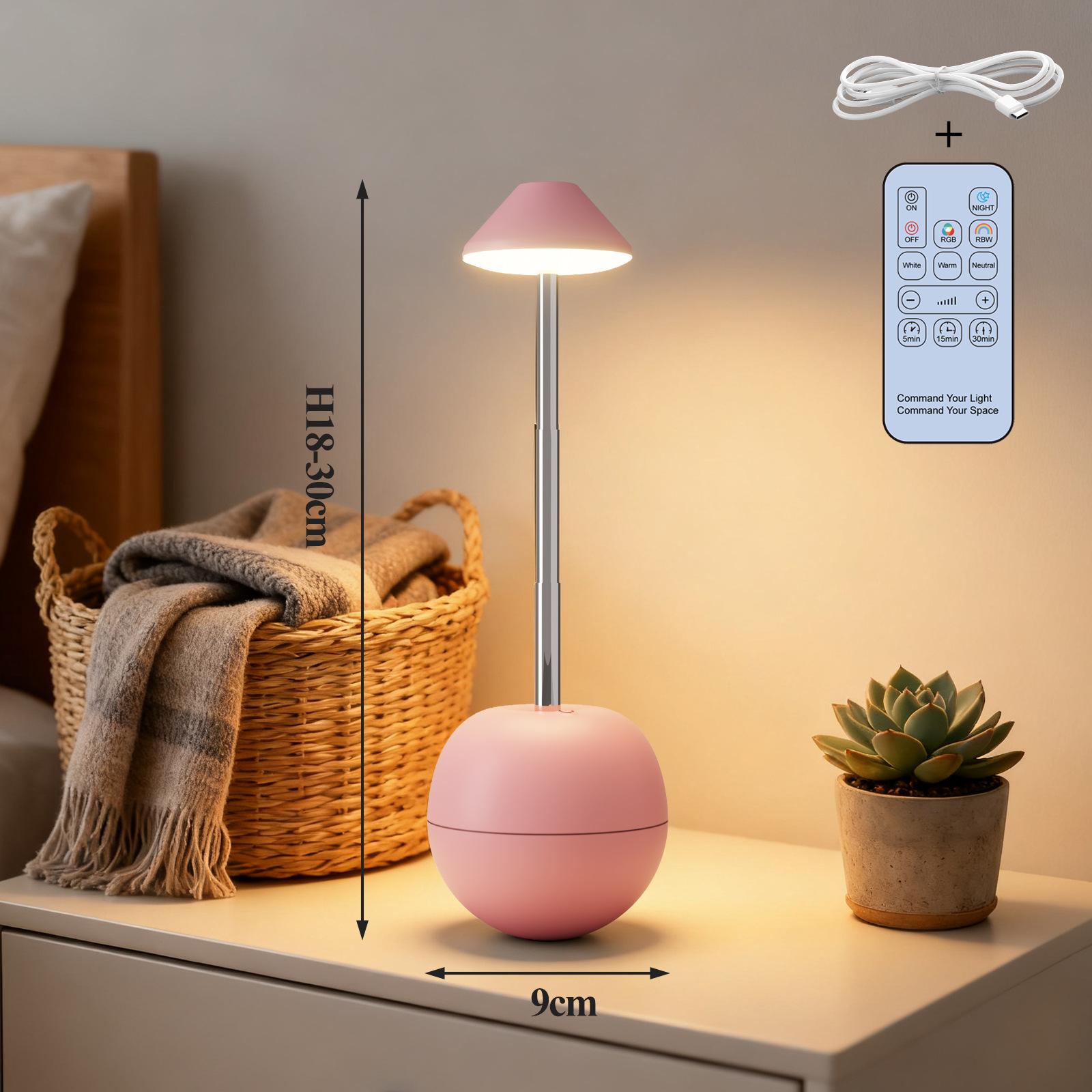Creative rechargeable desk lamp in tumbler design with remote control, 7 colors, dimmable adjustable brightness for bedroom home