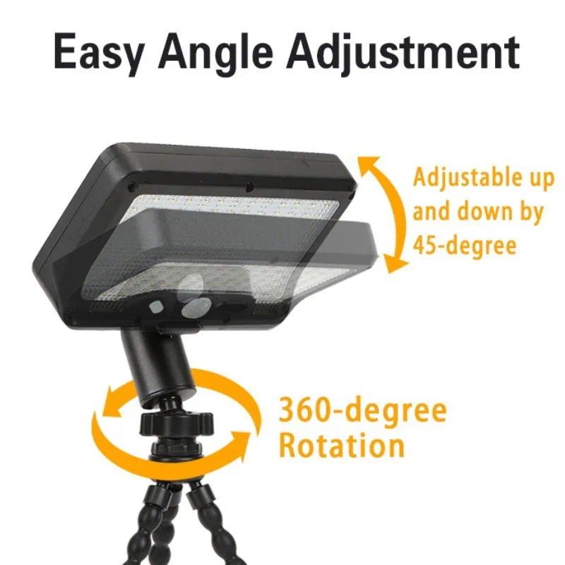 Solar Motion Sensor Light, 92 LEDs, Octopus Tripod, Dual Solar Charging via USB, IP65 Waterproof, Adjustable for Garden, Yard, Pathways