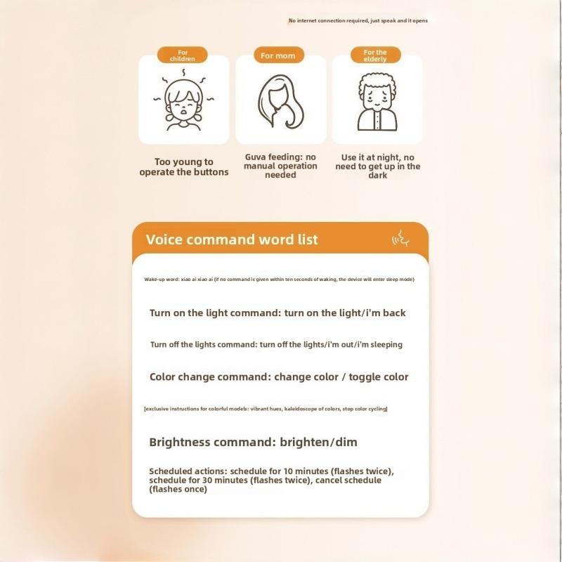 Small night light with smart voice control; table lamp socket; bedside lamp; bedroom lamp with voice control; table lamp with voice control; USB connector