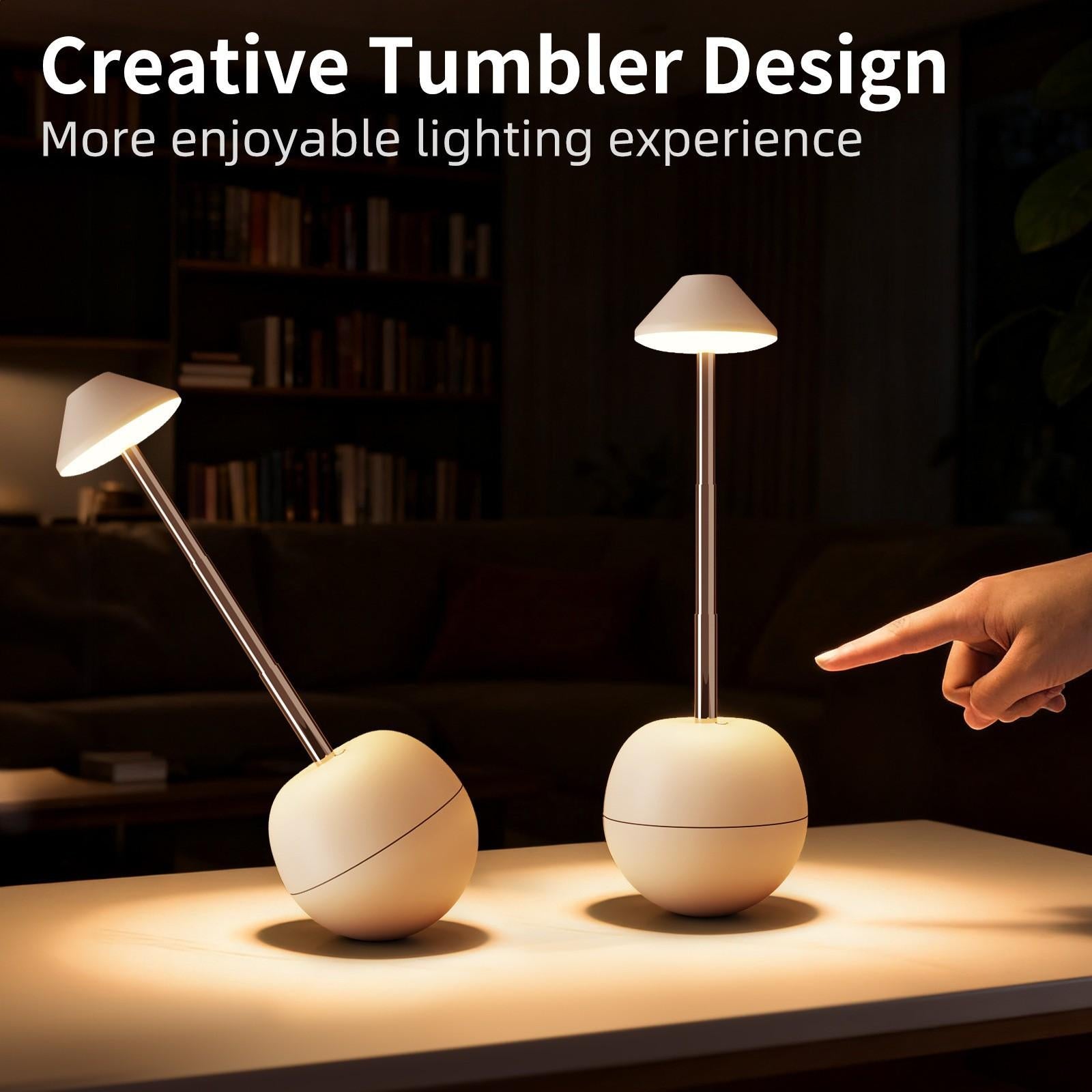 Creative rechargeable desk lamp in tumbler design with remote control, 7 colors, dimmable adjustable brightness for bedroom home