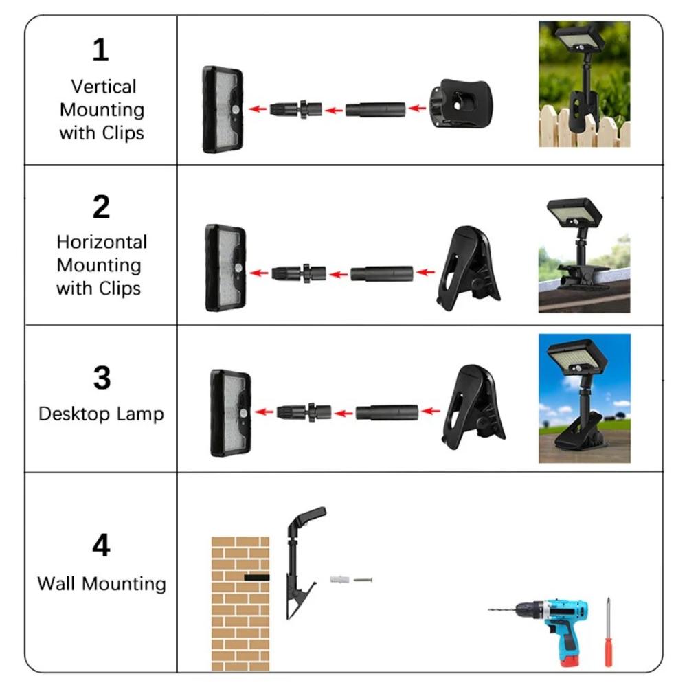 Solar motion sensor outdoor light, 360° rotatable, 4 lighting modes, weatherproof, multiple mounting options, for outdoor security