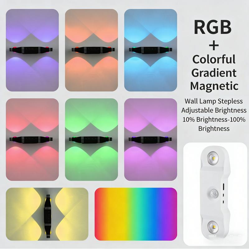 LED wall light with automatic detection, magnetic RGB stair light, rechargeable cabinet light