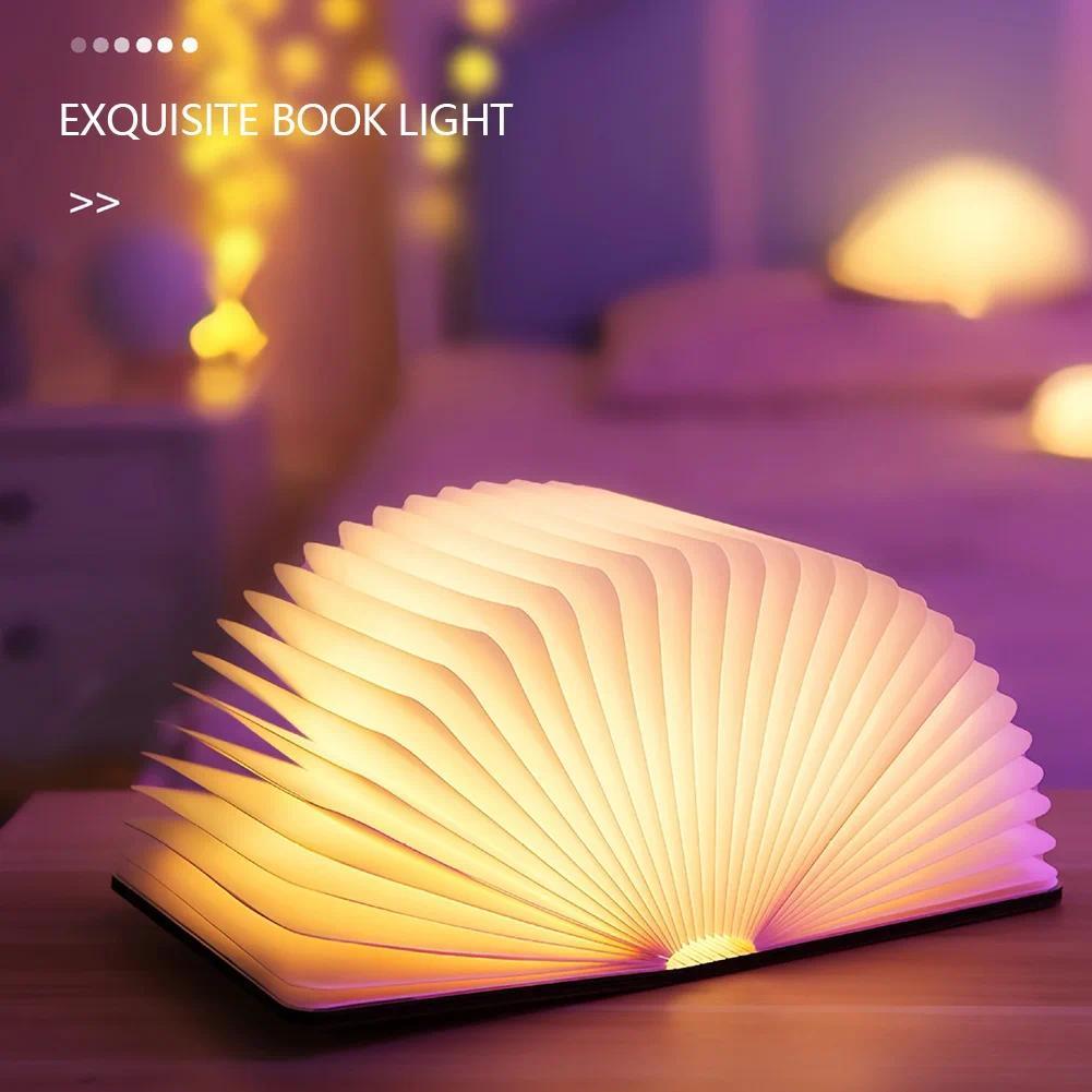 LED foldable book light, creative wooden luminous book for children, birthday/holiday/Christmas gift, rechargeable night lamp
