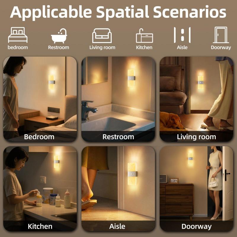 LED wall sconce with motion sensor, USB rechargeable, acrylic design, 1200 mAh battery, night light