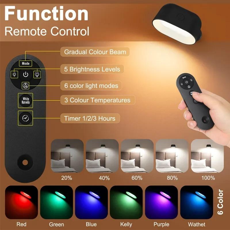 Wireless Magnetic LED Wall Light with Remote Control, Rechargeable, 360° Rotatable RGB Night Light