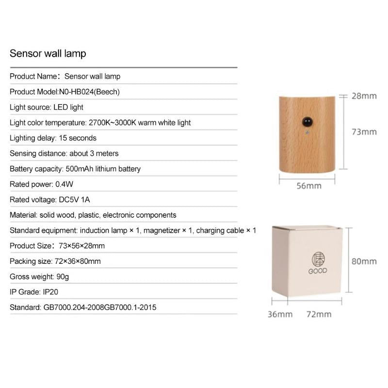 Magnetic wireless rechargeable LED motion sensor wall light for stairs — home lighting