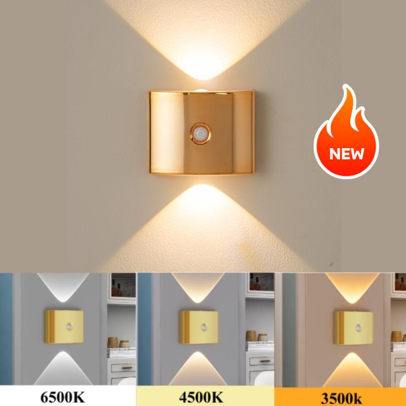 LED wall light with sensor, rechargeable magnetic spotlight attachment, decorative lighting for corridors and stairs
