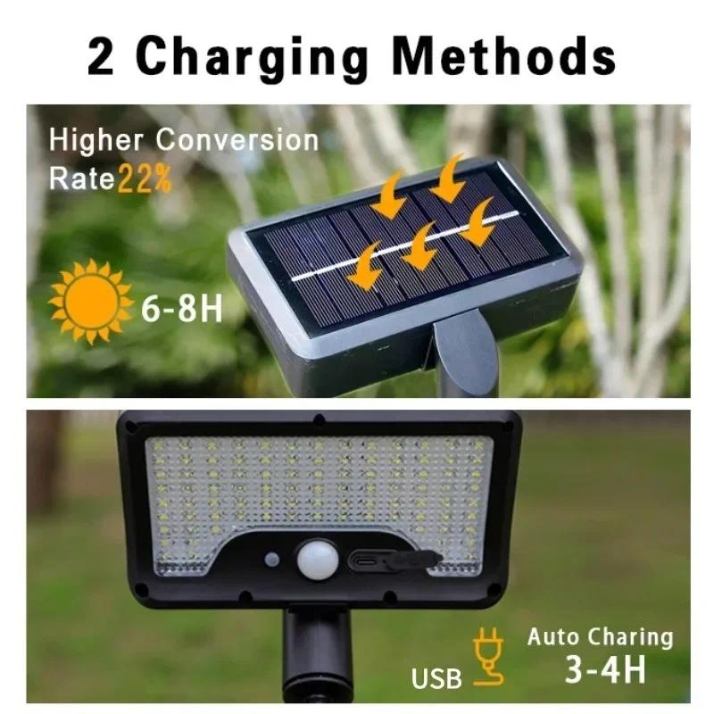 Solar Motion Sensor Lamp Octopus Tripod, 3 Modes, USB, 92 LEDs, Dual Solar Charging, IP65 Waterproof, Adjustable for Garden, Yard, Pathway