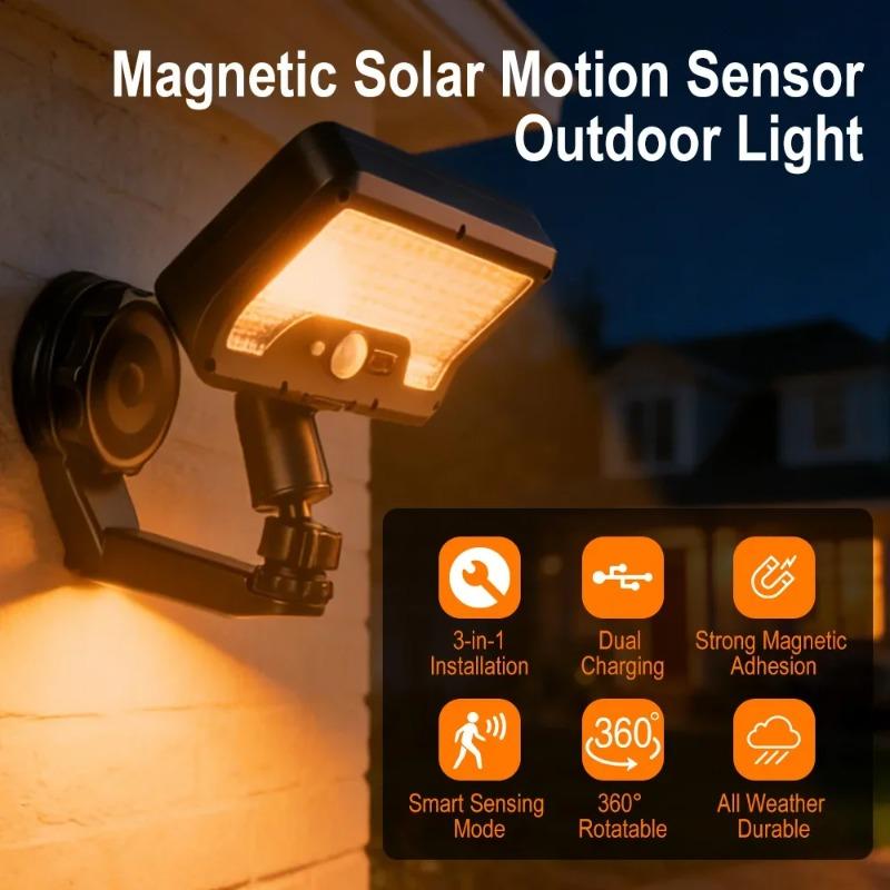 Dual-use solar motion sensor light, clip design, 92 LEDs, 360° foldable, camping light, wall-mounted, waterproof