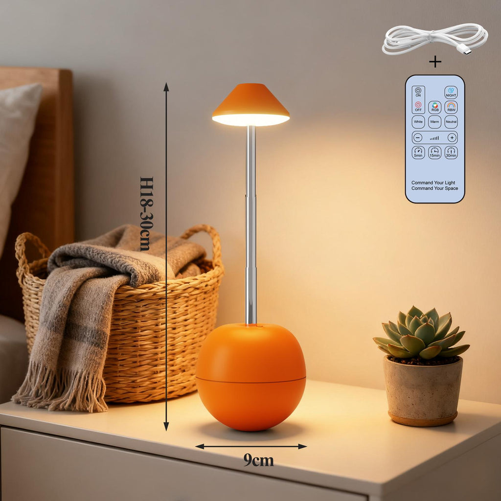 Creative rechargeable desk lamp in tumbler design with remote control, 7 colors, dimmable adjustable brightness for bedroom home