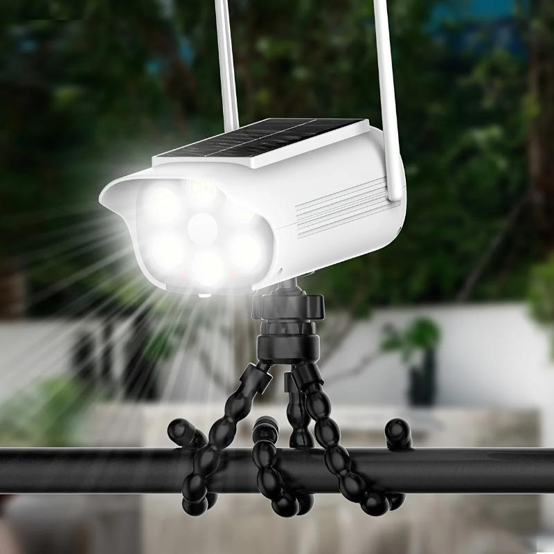 Outdoor solar motion sensor lights, 66 LEDs, garden wall/fence sensing lamp, dummy decoy fake security camera for porch, garden, patio