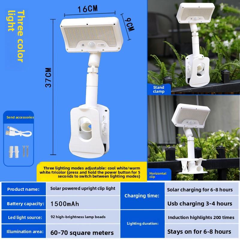 Solar-powered dual-use clip-on outdoor garden light for villa fences, landscape parks, lawns, yards, and path decoration lighting