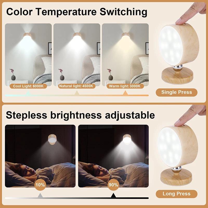 LED Wall Lamp Magnetic Rotatable Multi-functional USB Rechargeable Dimmable Night Lights for Home Bedroom