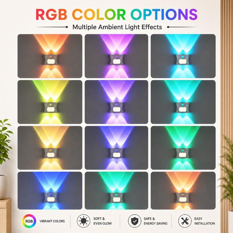 RGB Full Colour Human Sensor Ambient Wall Light No Drill Magnetic Installation Three Colour Temperature Remote Controlled Rechargeable Model Bedroom Hallway Corridor Decoration