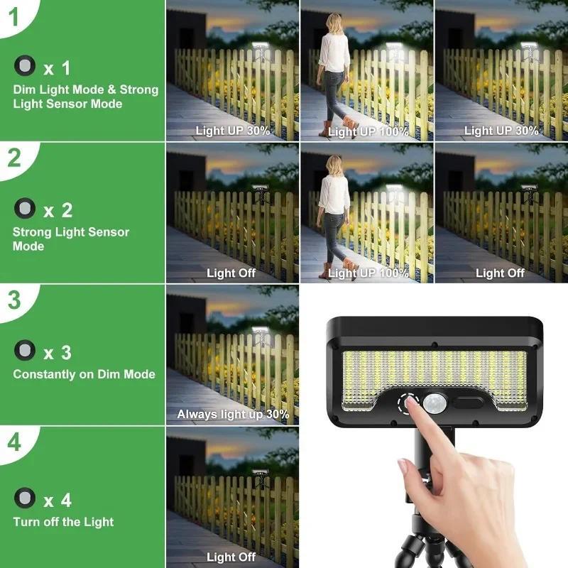 Solar Motion Sensor Lamp Octopus Tripod, 3 Modes, USB, 92 LEDs, Dual Solar Charging, IP65 Waterproof, Adjustable for Garden, Yard, Pathway