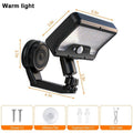 Dual-use solar motion sensor light, clip design, 92 LEDs, 360° foldable, camping light, wall-mounted, waterproof