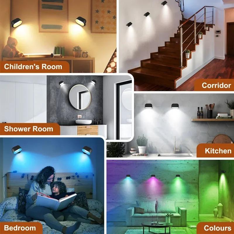 Wireless Magnetic LED Wall Light with Remote Control, Rechargeable, 360° Rotatable RGB Night Light