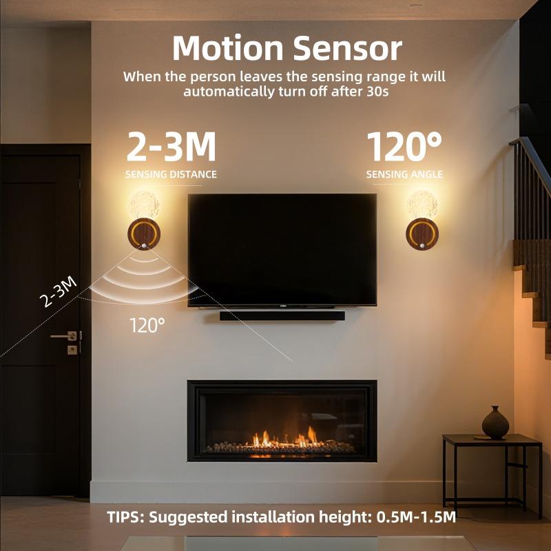 LED Wall Light with Motion Sensor, Rechargeable, 3 Colors, Magnetic Night Light, Decorative Corridor Light