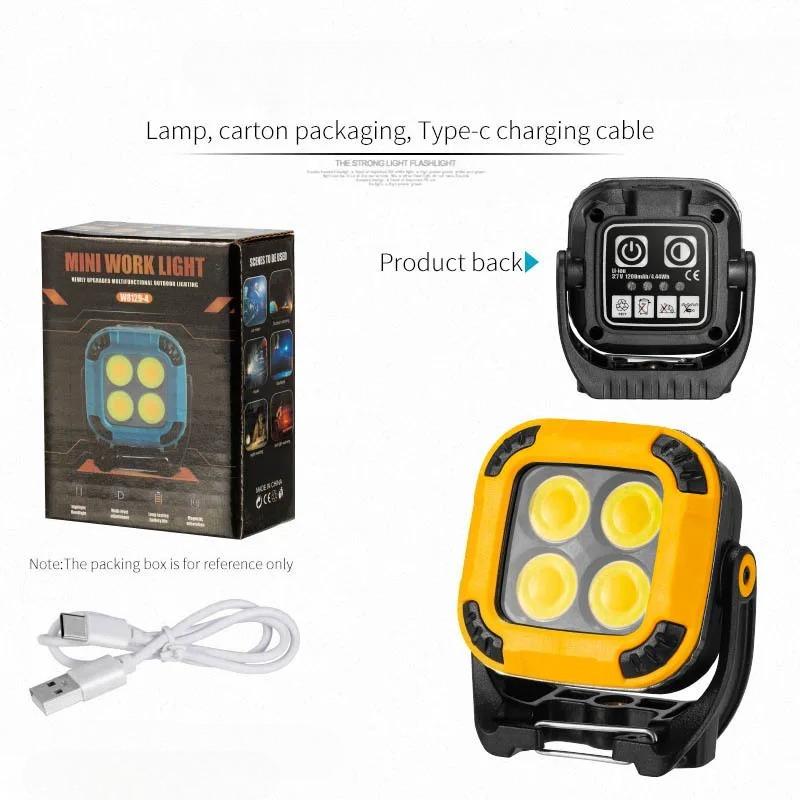 Magnetic Portable Work Light, Rechargeable LED Spotlight, Car Repair Light, Multi-Function Travel Light