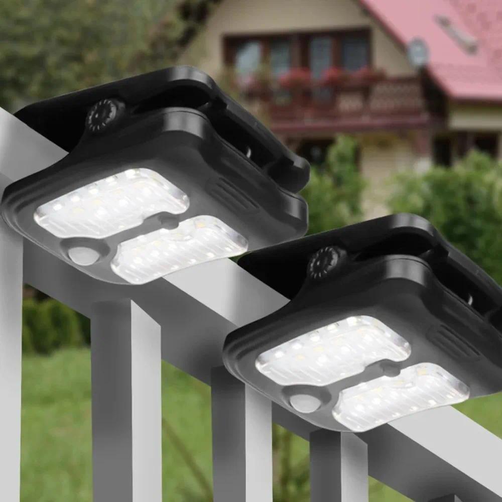 LED Solar Clip Light, Outdoor Waterproof, Motion Sensor, Rechargeable Camping Lamp for Garden Landscape Wall Decoration