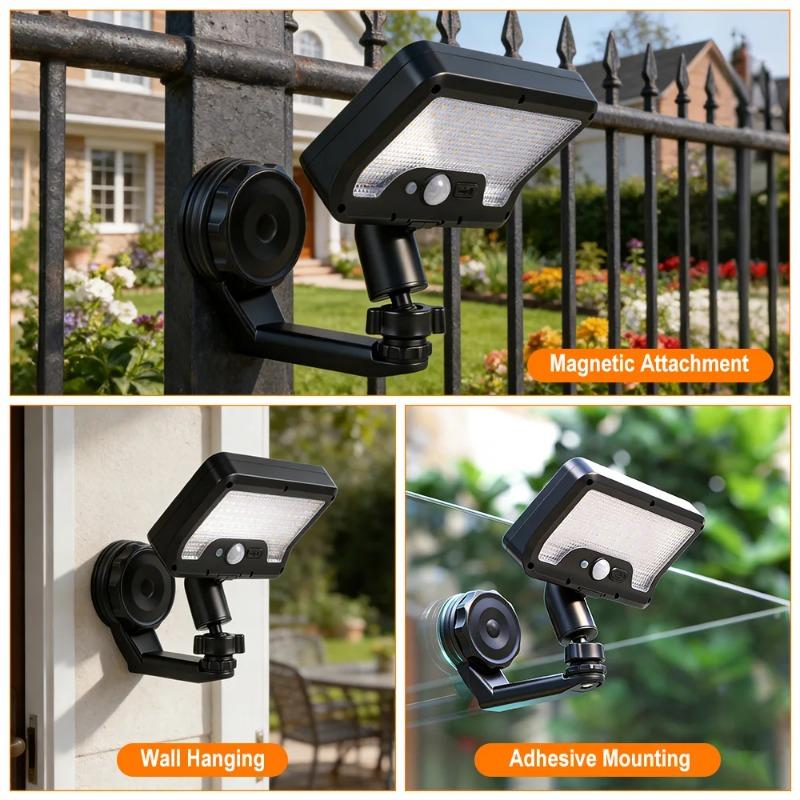 Dual-use solar motion sensor light, clip design, 92 LEDs, 360° foldable, camping light, wall-mounted, waterproof