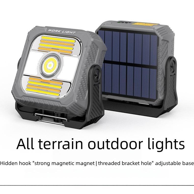 Solar outdoor camping light with ultra-long battery life, multifunctional COB work light, hook, magnetic flashlight