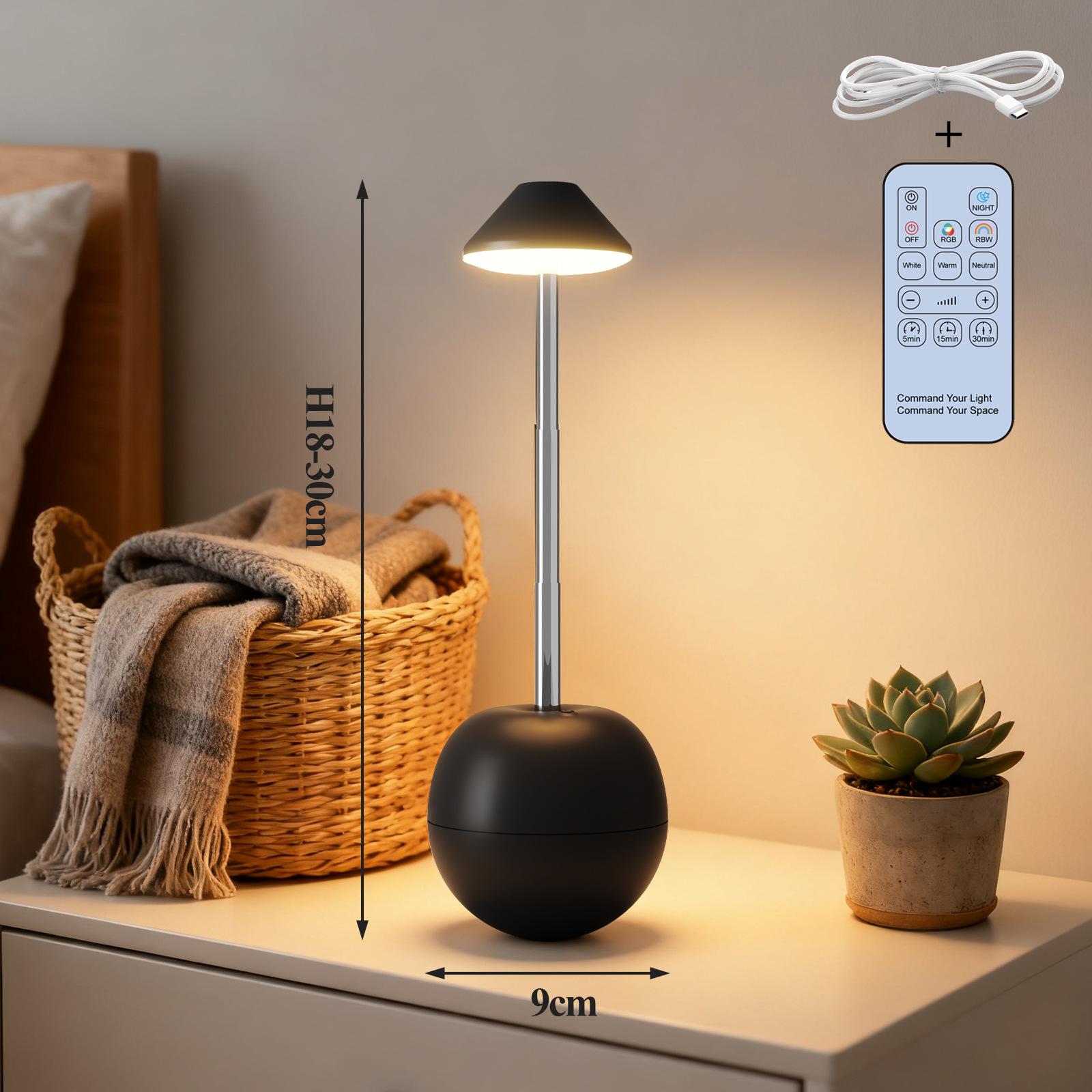 Creative rechargeable desk lamp in tumbler design with remote control, 7 colors, dimmable adjustable brightness for bedroom home
