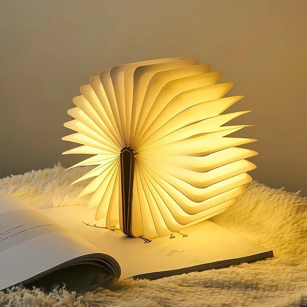 LED foldable book light, creative wooden luminous book for children, birthday/holiday/Christmas gift, rechargeable night lamp