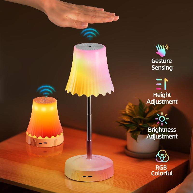 LED Table Lamp with RGB Sensing, Adjustable Brightness Night Light, Rechargeable, Bedroom Decoration