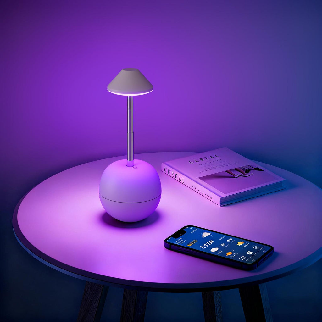 Creative rechargeable desk lamp in tumbler design with remote control, 7 colors, dimmable adjustable brightness for bedroom home