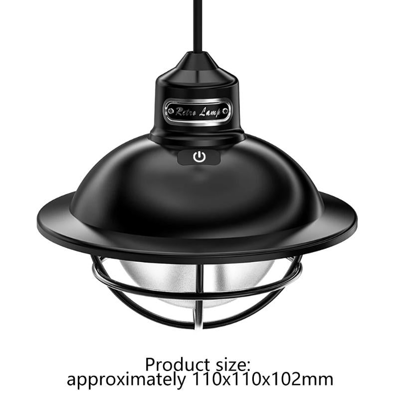 LED atmosphere lantern with stepless dimming, vintage outdoor camping light, Type‑C USB rechargeable, suitable for outdoor travel and garden use
