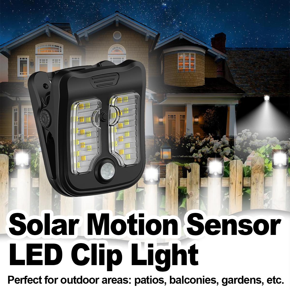 Solar clip LED light for outdoor gardens with sensor clip light, portable rechargeable waterproof camping courtyard light