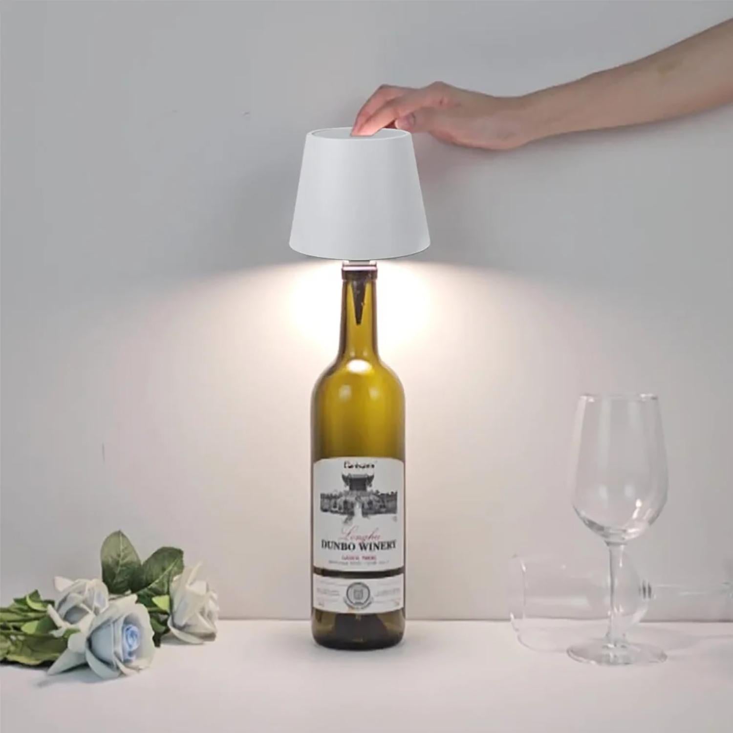 Wireless bottle lamp with three colors, touch control, and stepless dimming; fits wine bottles perfectly; replaces traditional wine corks