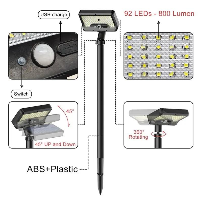 BHBD 92 LED waterproof pathway lights with motion sensor and USB charging, ideal for garden, yard, and sidewalk