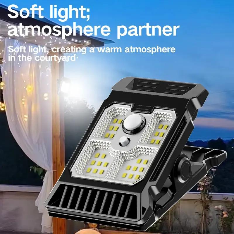 LED Solar Clamp on Motion Sensor Lights Waterproof Work Light for Outdoor Camping Lamp Fence Walls Garage Led Lamps