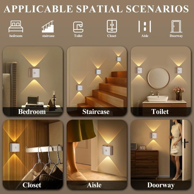 LED wall light with sensor, rechargeable magnetic spotlight attachment, decorative lighting for corridors and stairs