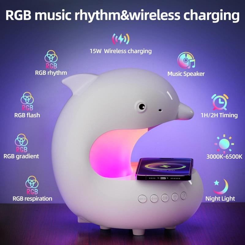 Smart Dolphin Light, Bluetooth Speaker, Phone Charger, Adjustable RGB Table Lamp, Night Light, Birthday Gift