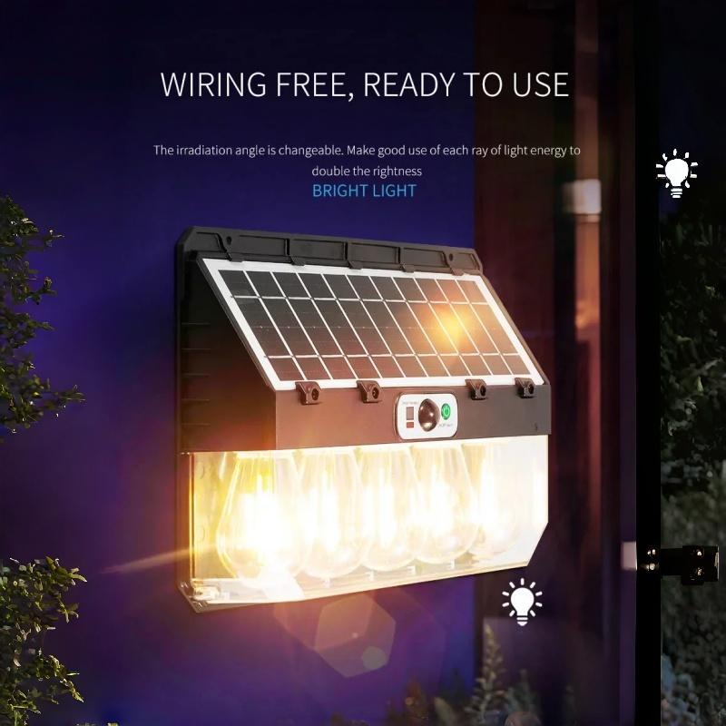 Outdoor Solar Wall Lamp, Three Modes, Tungsten Filament Lamp, IP65 Waterproof, Inductive Lighting, Household Light, Garden Wall Light