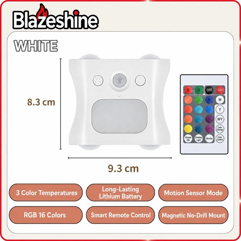 RGB Full Colour Human Sensor Ambient Wall Light No Drill Magnetic Installation Three Colour Temperature Remote Controlled Rechargeable Model Bedroom Hallway Corridor Decoration