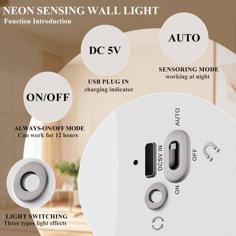 LED Wall Light with Motion Sensor, Rechargeable, Magnetic Ambient Light for Stairs/Cabinets, Night Light